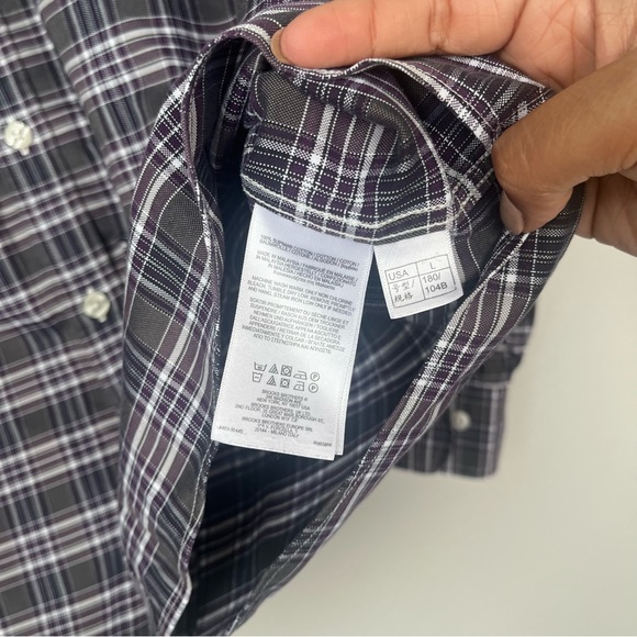 Brooks Brothers Milano Original Collar Button Down Plaid Purple White Large - Picture 3 of 9
